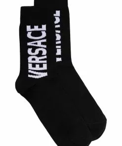 Versace white logo printed socks