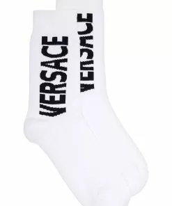 Versace white and black logo printed socks