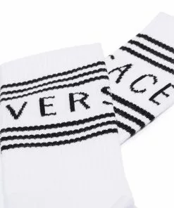 Versace white and black logo stripe intarsia cotton blend socks