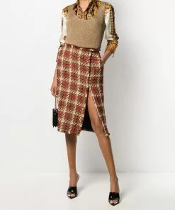 Versace tweed side slit skirt