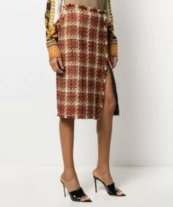 Versace tweed side slit skirt