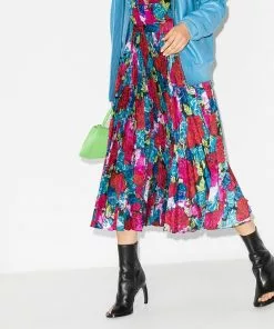 Versace rose-print pleated midi skirt