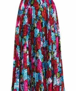 Versace rose-print pleated midi skirt