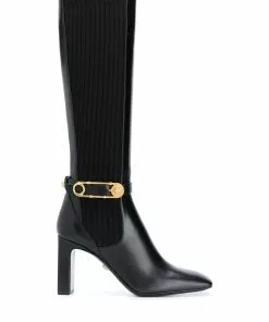 Versace safety pin knee-high boots