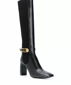 Versace safety pin knee-high boots