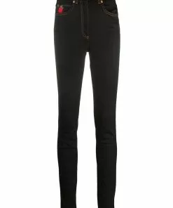 Versace rose-embroidered skinny jeans