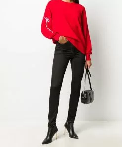 Versace rose-embroidered skinny jeans