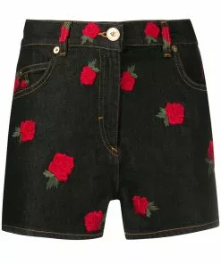 Versace rose-embroidered shorts