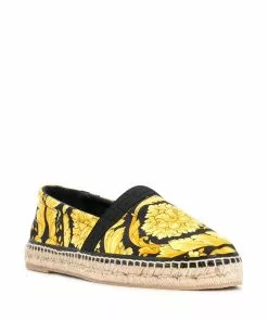 Versace baroque print raffia sole espadrilles