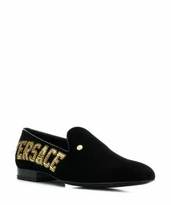 Versace logo embroidered slipper