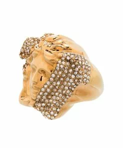 Versace gold tone palazzo dia crystal ring