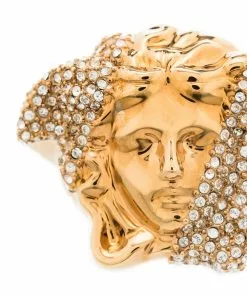 Versace gold tone palazzo dia crystal ring