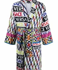 Versace striped logo-print robe