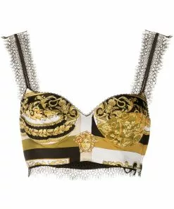 Versace printed lace-detail bralette