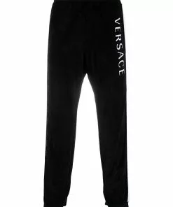 Versace logo stripe print track pants