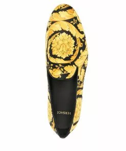 Versace Barocco-print silk slippers