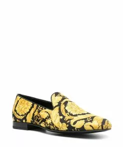 Versace Barocco-print silk slippers