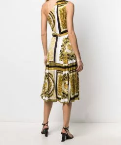 Versace baroque-print one-shoulder dress