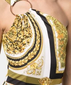 Versace baroque-print one-shoulder dress