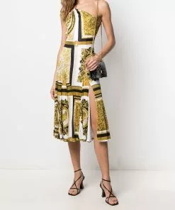Versace baroque-print one-shoulder dress