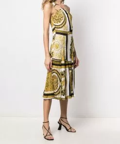 Versace baroque-print one-shoulder dress