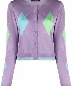 Versace argyle intarsia-knit silk cardigan