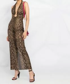 Versace python-studded O-ring halterneck dress