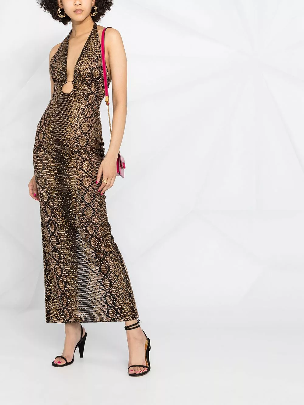 Versace Python studded O ring halterneck dress 4 Versace python-studded O-ring halterneck dress