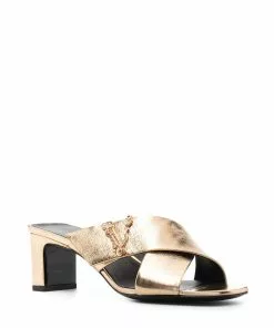 Versace Virtus laminated mid-heel mules