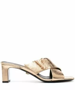 Versace Virtus laminated mid-heel mules