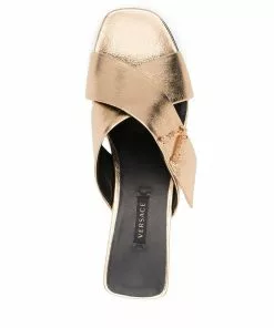 Versace Virtus laminated mid-heel mules