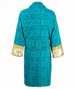 Versace logo-stripe towelling robe