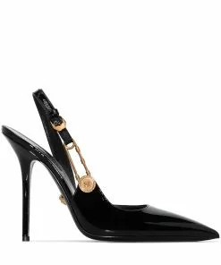Versace 110mm safety-pin leather pumps