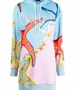 Versace long logo print hooded sweatshirt