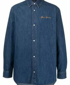 Versace logo-embroidered denim shirt