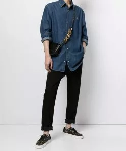 Versace logo-embroidered denim shirt