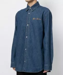 Versace logo-embroidered denim shirt
