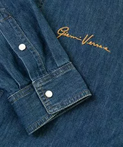 Versace logo-embroidered denim shirt