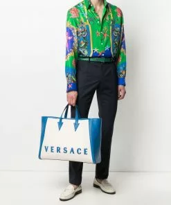 Versace logo patch tote bag