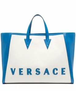 Versace logo patch tote bag