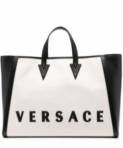 Versace two-tone logo-print tote bag