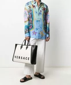 Versace two-tone logo-print tote bag