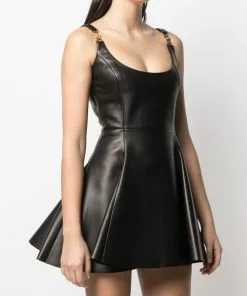 Versace logo-plaque flared minidress