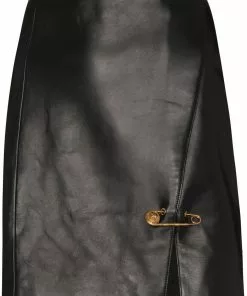 Versace leather safety-pin wrap mini skirt