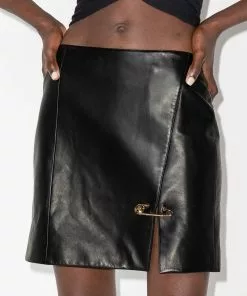 Versace leather safety-pin wrap mini skirt