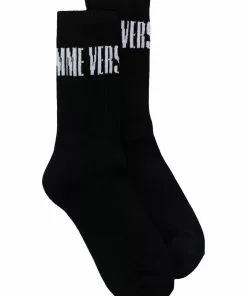 Versace logo print ribbed socks
