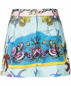 Versace shell-print silk shorts