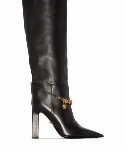 Versace chain link-trim knee boots
