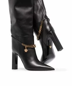 Versace chain link-trim knee boots