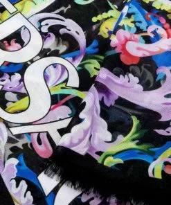 Versace graphic-print fringed-edge silk scarf